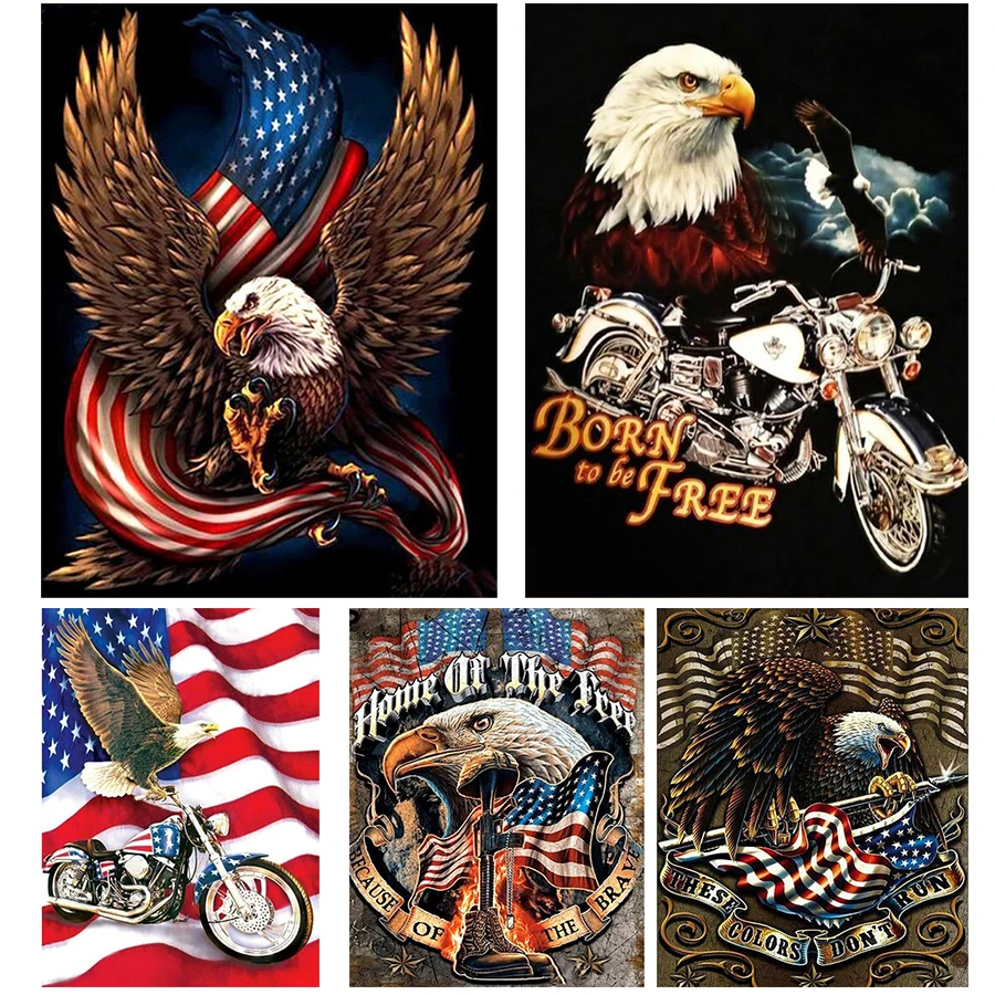 5D DIY Diamond Embroidery Eagle Motorcycle flag Full Square Round Painting Animal Mosaic Cross Stitch Decoration Art | Дом и сад