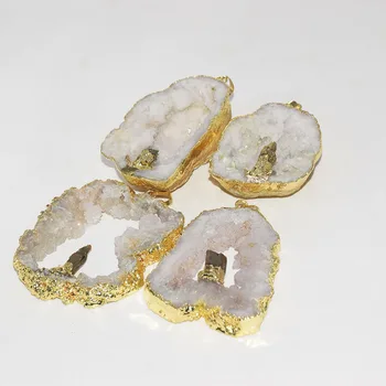 

Fashion Jewelry Raw Crystal Quartz Geode Druzy Pendant femme 2019 White Big hole Natural slice stone pendant for women as gifts