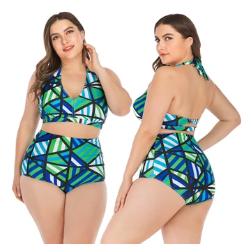 

Halter Bikinis Set Print Floral Bikini Plus Size L-5XL Swimsuit Women 2019 High Waist Big Size Bathing Suit Women large size