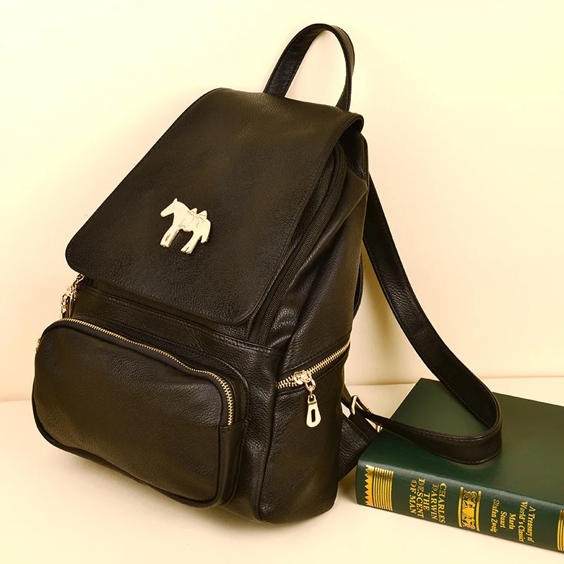 

Backpack Women's Korean-style Fashion Versatile Travel Backpack Simple Spring And Summer New Style Soft Leather School Bag Lady