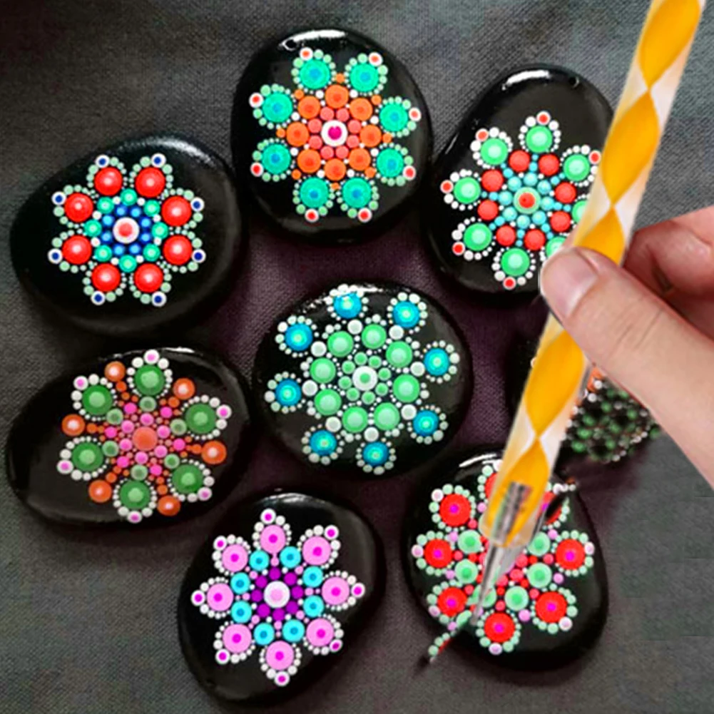 

Dotting Tools Kit Mandala Rock Painting Stencils Stone Embossing Starter Drawing Stylus Pens Dotting Rods Kid Craft DIY Wall Art
