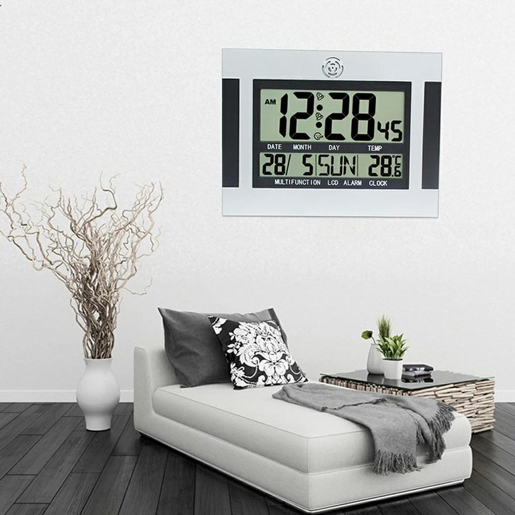 Large Digit LCD Display Clock Calendar Day Month Year Battery Power