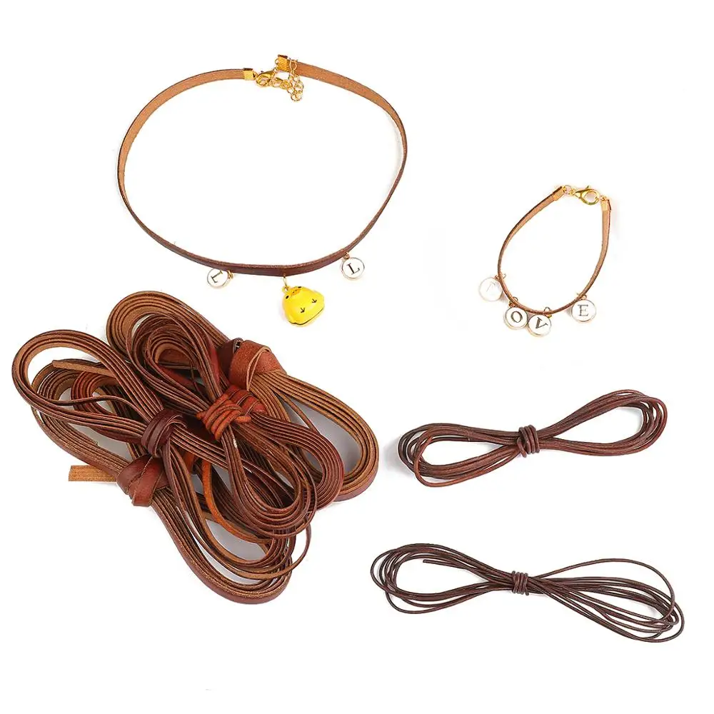 2 Meters Retro Genuine Leather Cord 1.5-10mm Round/Flat Strand Cow Leather Rope For Handmade DIY Accessories leather cord