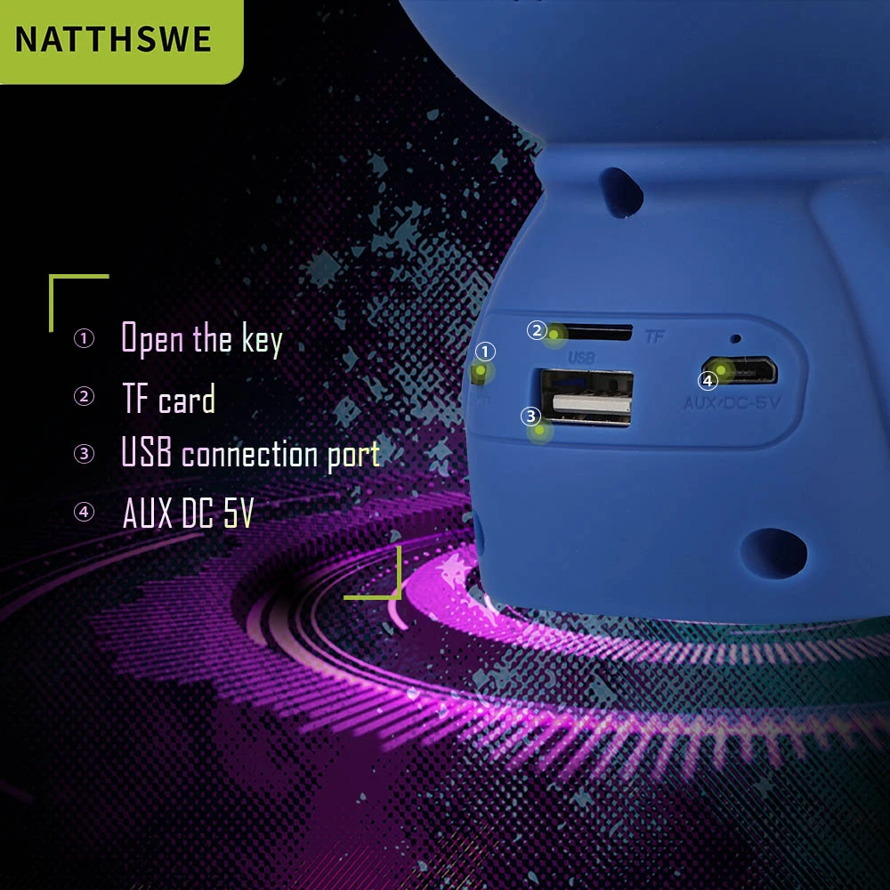 NATTHSWE Портативный беспроводной Bluetooth динамик s Led беспроводной динамик плеер USB Радио Fm Mp3 для детей подарок