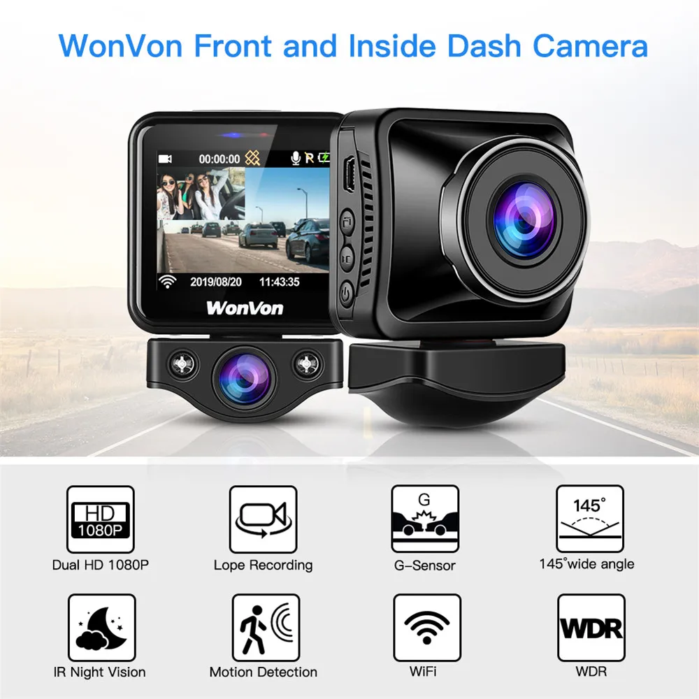 

WonVon Car Dash Camera 2.0" LCD Mini DVRs Car Dash Cam HD 1080P Dual DVR WiFi Camera Sony IMX307 Dashcam for Uber Lyft Taxi