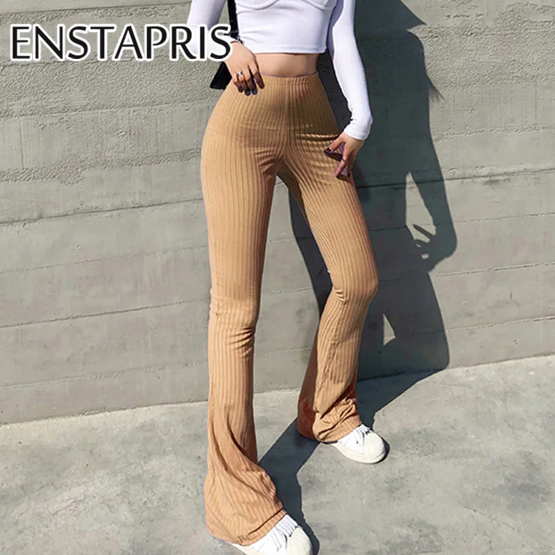 Knitted Wide Leg Pant Fashion Streetwear Cyber Y2k Aesthetic High Waist Rib  Bodycon Flare Trousers Women Pantalons Capris - Pants \u0026 Capris - AliExpress