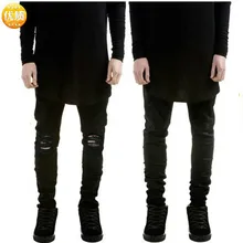 Уличной моды Для мужчин джинсы Винтаж черный Цвет облегающие, рваные мужской сломанные тонкий Homme в стиле хип-хоп джинсовые штаны