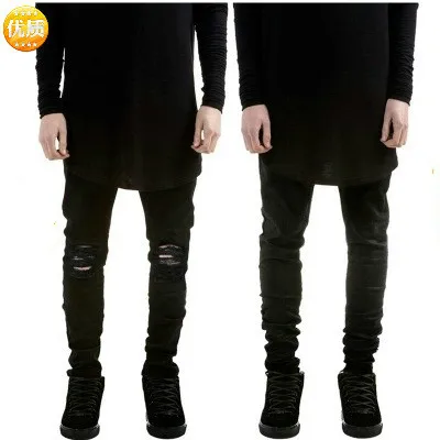 2019 Fashion Streetwear Men's Jeans Vintage Black Color Skinny Destroyed Ripped Male Broken Slim Homme Hip Hop Denim Pants