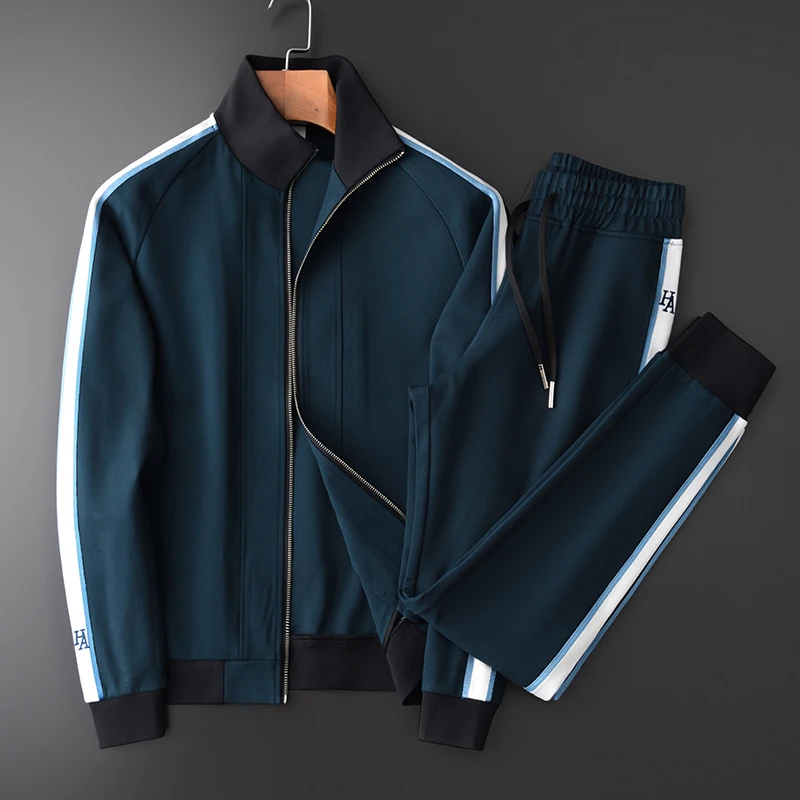 

Minglu Mens Sets (sweatshirt+pants) Luxury Stand Collar Contrast Color Ribbon Mens Hoodies Plus Size 4xl Elastic Waist Men Pants
