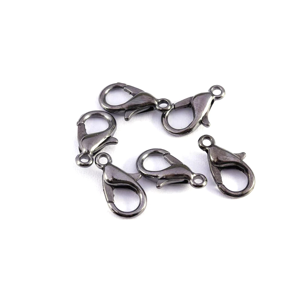 10/12/14/16/18/21mm Silver Gun Black Metal Lobster Clasps Hooks Bracelet End Connectors For Jewelry Making DIY Necklace Buckle