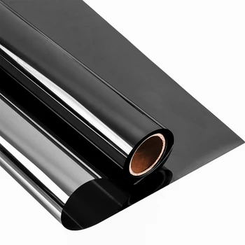 

SUNICE 90cmx500cm Black Silver Window Film Building Decor One Way Mirrored Glass Film Heat Insulation Solar Tint Film Privacy