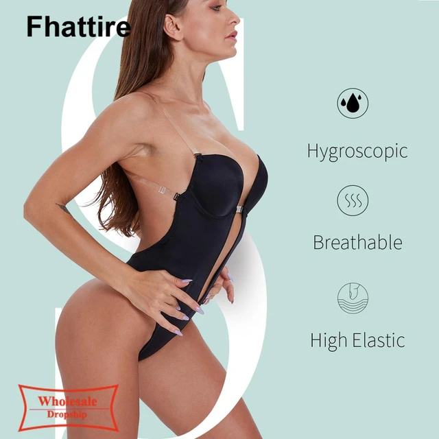 Women Body Shaper Clear Strap Backless Shapewear Deep Plunge Thong