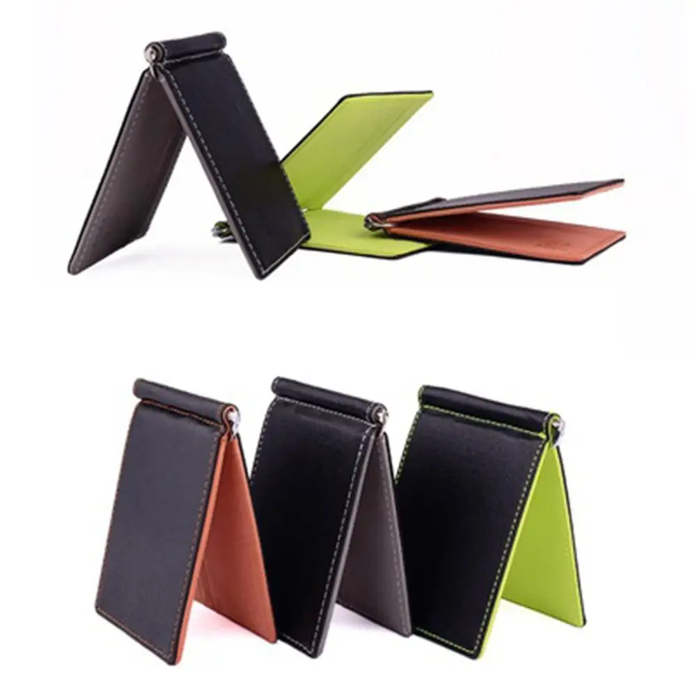 En oferta Los hombres de cuero bolsillo delantero cartera minimalista Bi-fold Clip de dinero en efectivo RLwqerj3kRL