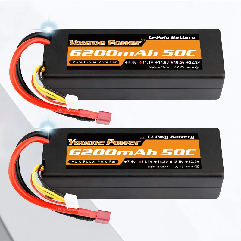 

2pcs 3S Lipo 11.1v 6000mAh Lipo Battery 50C Hard case RC Battery with Deans T Plug for 1/8 1/10 RC Car Trunk Losi Slash Buggy