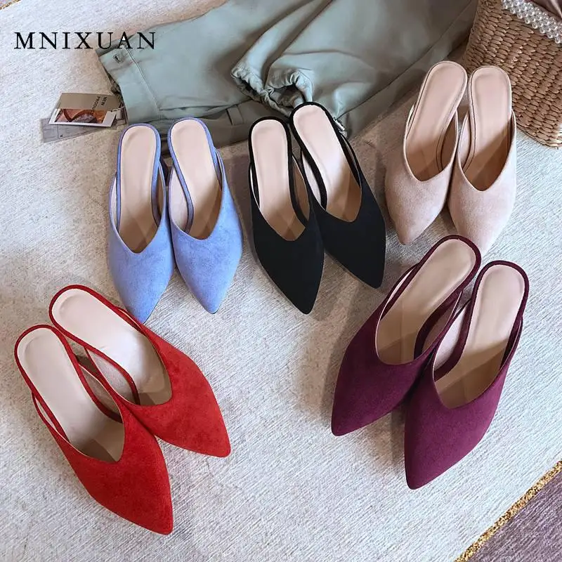 Handmade pumps women mules shoes sexy high heels 2020 summer new suede pointed toe slip on large size ladies slides party | Обувь