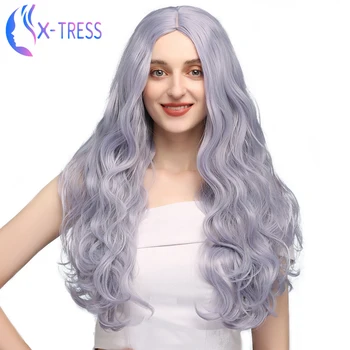 

X-TRESS Synthetic Ombre Blue Wigs For Women 26 inch Loose Wave Colored Wig Heat Resistant Fiber Halloween Cosplay Lolita Wig