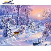 PhotoCustom Frameless Painting By Numbers Snow Landscape Picture Oil Paint by numbers Home Decor wall Gift artwork