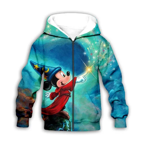 Kids zip hoodies Детские толстовки с капюшоном для мальчиков и девочек с 3D принтом «Волшебная мышь», «Минни», «Галактика», детский пуловер на молнии с героями мультфильмов, свитшоты - Цвет: Kids zip hoodies