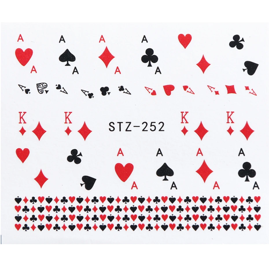 STZ252 1 шт паук игральные карты наклейки для ногтей слайдер Pocker персональные Водные Наклейки Хэллоуин водяной знак DIY Дизайн ногтей BEBLE1341 - Color: STZ252