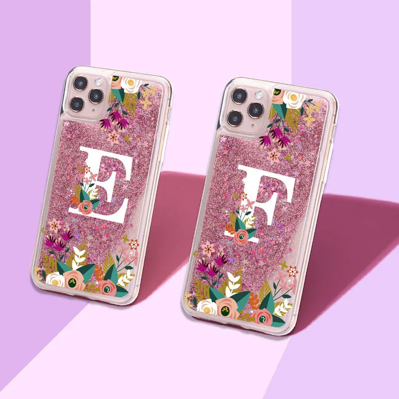 Чехол для телефона с инициалами имени от A до Z блестящий жидкий чехол iPhone 11 X XS XR Max