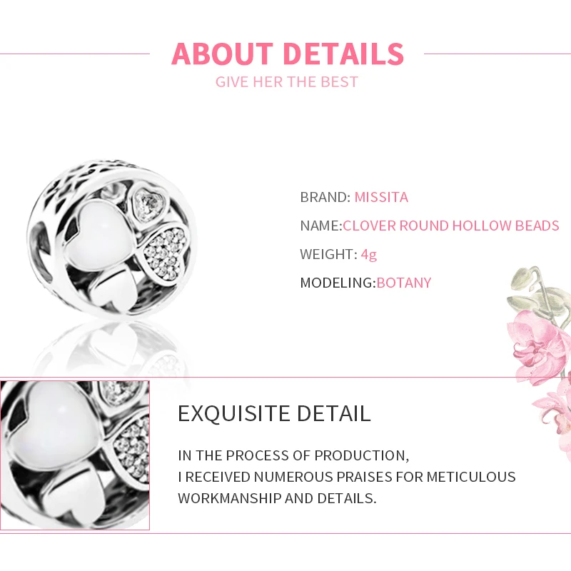 MISSITA новые модные бусины с клевером fit Pandora браслет Искрящиеся CZ DIY ювелирные изделия женские серебряные ювелирные изделия аксессуары