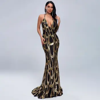 

Seuiqned Halter Dress Top Quality Sexy Women Night CLub Fashion Elegant Eveing Part Dresses