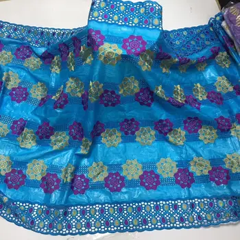 

African bazin riche fabric with brode Latest fashion embroidery bazin lace fabric with net lace 5 yards