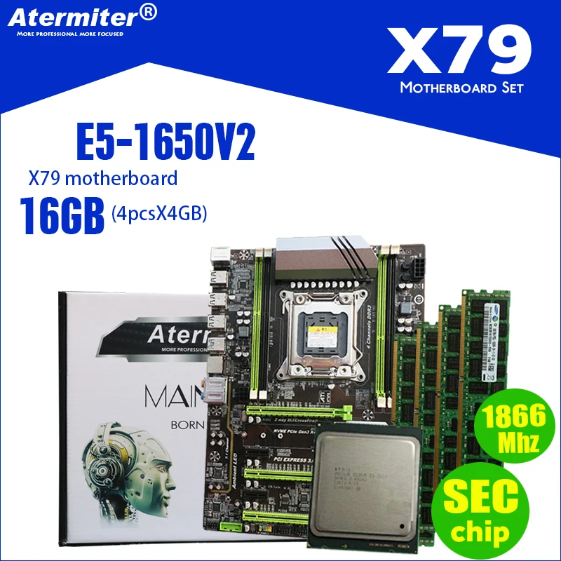 Atermiter X79 Turbo материнская плата LGA2011 ATX combos E5 1650 V2(4 шт. x 4 Гб) 16 Гб 1866 МГц PC3 14900R PCI-E NVME M.2 SSD USB3.0