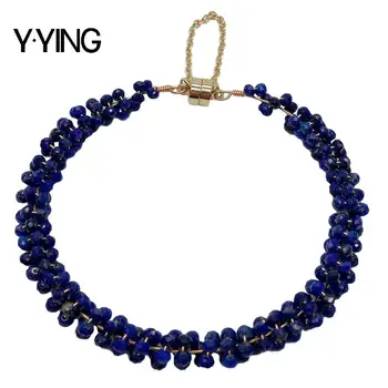 

Y·YING Natural 4mm Faceted Blue Lapis Bangle Bracelet handmade For Women Jewelry Gift