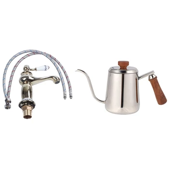 

All copper ceramics Single Handle Single hole basin chrome Faucet with 350Ml Stainless Steel Wooden Handle Coffee Pot