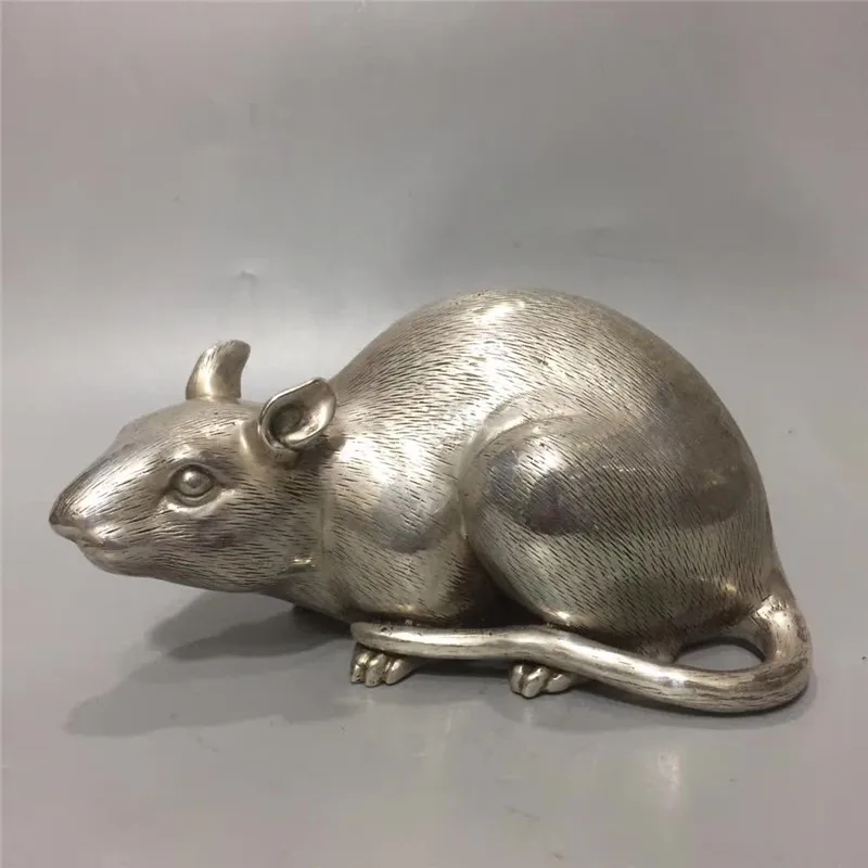 7.48" Exquisite Antique Chinese copper silver plating Handmade Zodiac rat statue 