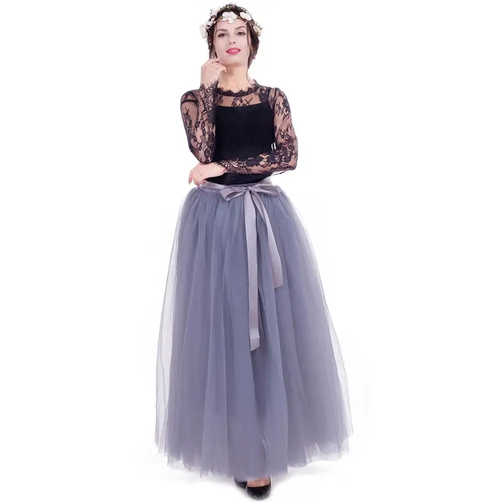 Light purple 7 слоев, 100 см, юбка-американка, Женская юбка для студенческого танца, юбка-пачка, Женская сетчатая юбка средней длины, мусульманские юбки - Цвет: Light purple
