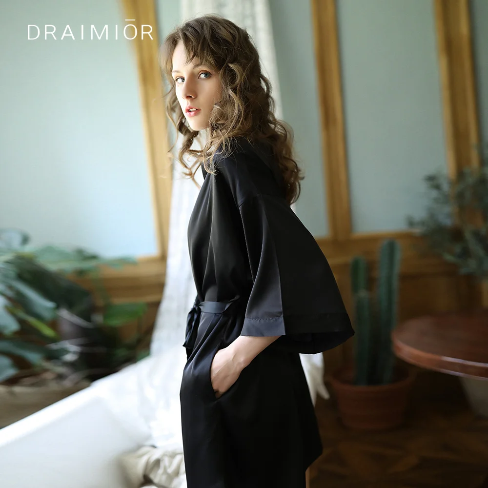 DRAIMIOR Высококачественная Сексуальная одежда для сна черный шелковистый материал женская ночная рубашка, атлас кружева сексуальная одежда для сна Нижнее белье DR0027