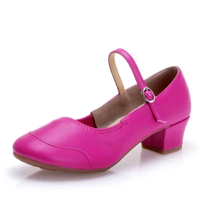 Женская и Латинская танцевальная обувь для девочек 17-25 см, для детей, для девочек, для бальных танцев, Танго, на низком каблуке, Высококачественная танцевальная обувь - Цвет: rose red full buttom