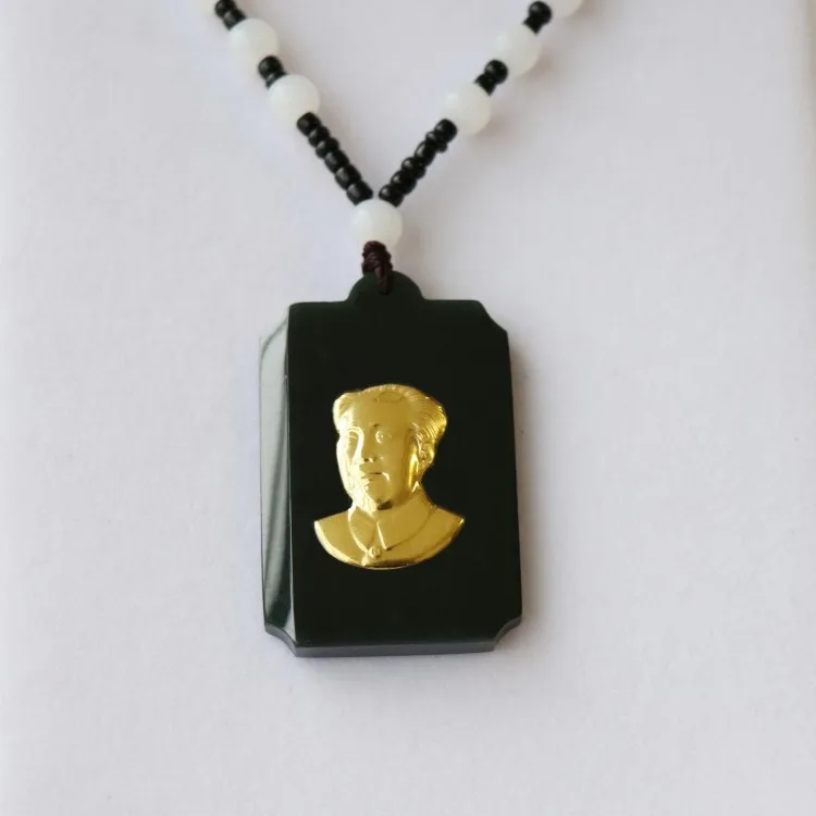 

Hot selling jadees hand carved Mao Zedong pendant gold inlaid jadees fashion birthday gift