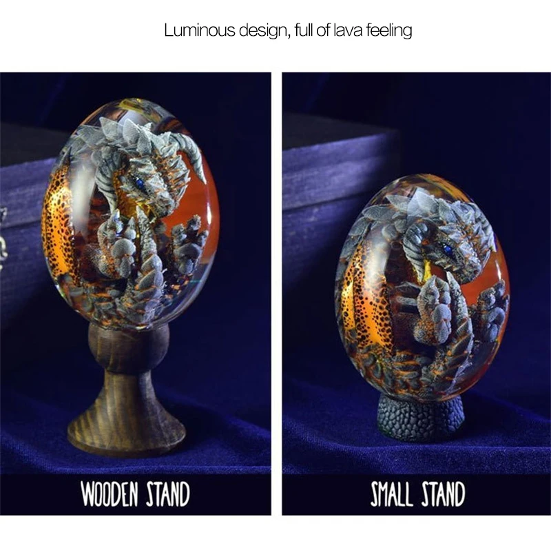 Résine D'œuf De Dragon Transparente En Cristal,Oeuf De Lave De Dragon Avec Base,Oeuf De Dinosaure Lumineux Ornement,ouets De Dinosaures