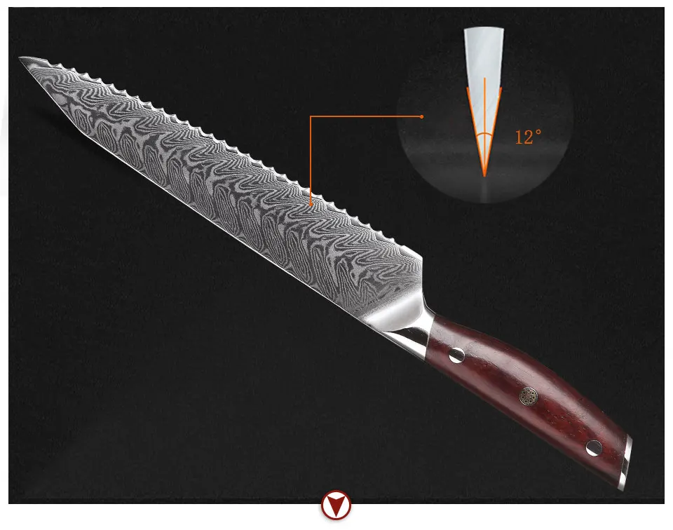 YARENH 8 дюймов нож для хлеба кухонные ножи 67 слоев дамасской стали зубчатый нож шеф-повара нож для резки хлеба торт Палисандр Ручка
