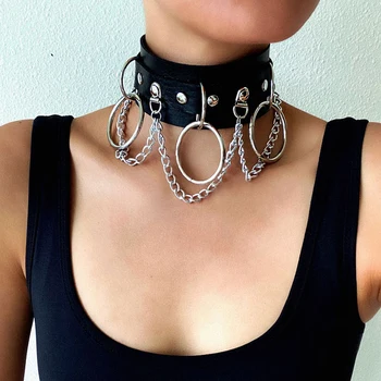 Leather Choker collar for women goth punk choker chain silver color harajuku Collar Sexy Vegan chocker bondage festival jewelry