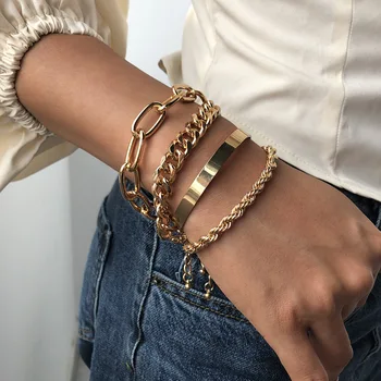 

B1136 Europe and America Fashion Simple Chain Bracelet Set Creative INS Wind Alloy Chain Mix and Match Bracelet Bracelet