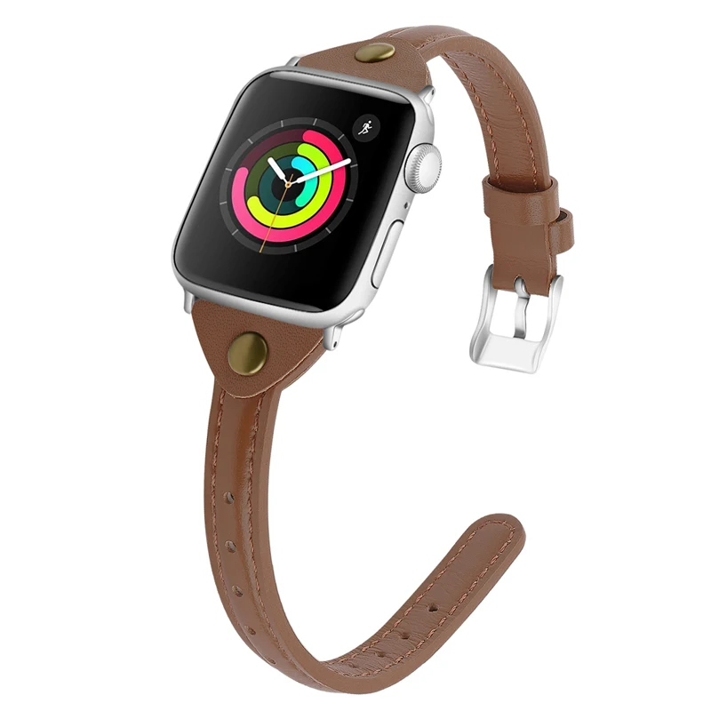 Ремешок для Apple Watch 4 5 iwatch ремешок 44 мм 40 мм 38 мм 42 мм 4 3 высококачественный кожаный Браслет Т-образный ремень с заклепками аксессуары - Цвет ремешка: Brown