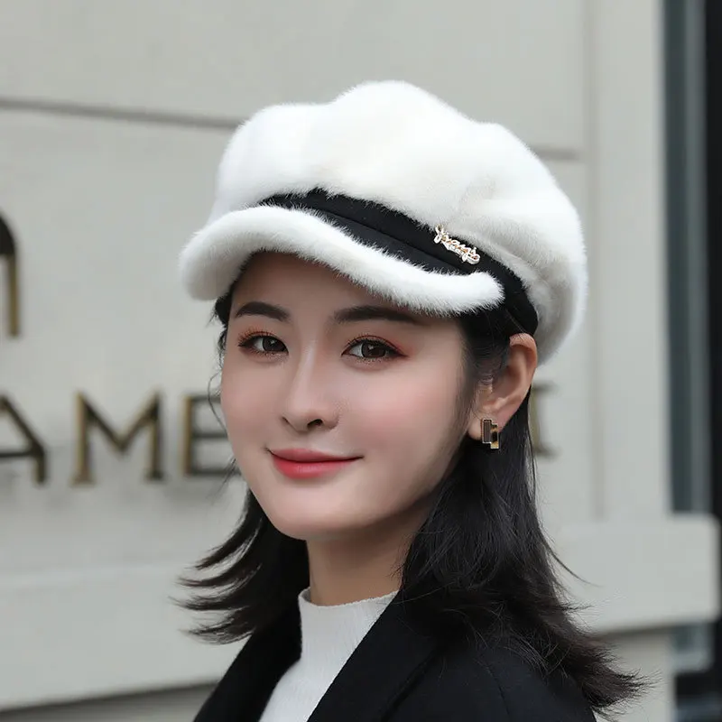 

Winter Warm Visor Wool Beret French Hat Berets Caps for Women Rabbit Octagonal Cap Girl Keeps Warm British Painter Cap