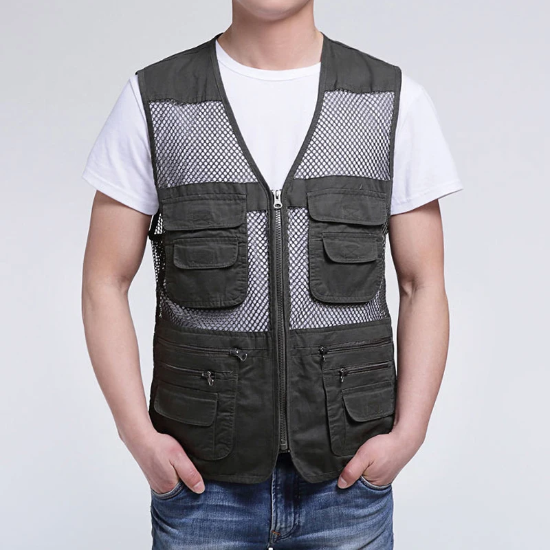 Summer Men's Mesh Vests Multi-pockets Director Reporter Vests Quick Dry Sleeveless Jacket Photography Cameraman Travels Clothing