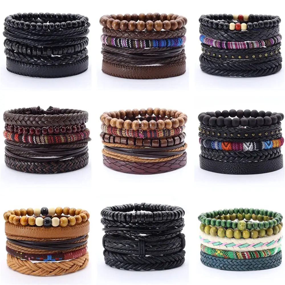 

Fashion 5pcs/set Boho Punk Wrap Charm Leather Bracelet Men Homme Bileklik Accesorios Pulseras Mujer Bracelets for women Jewelry