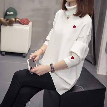 

DONAMOL Plus size Women Turtleneck Sweaters Autumn Winter Embroidery Casual Tops Long Sleeve loose Female Keep warm Pullovers