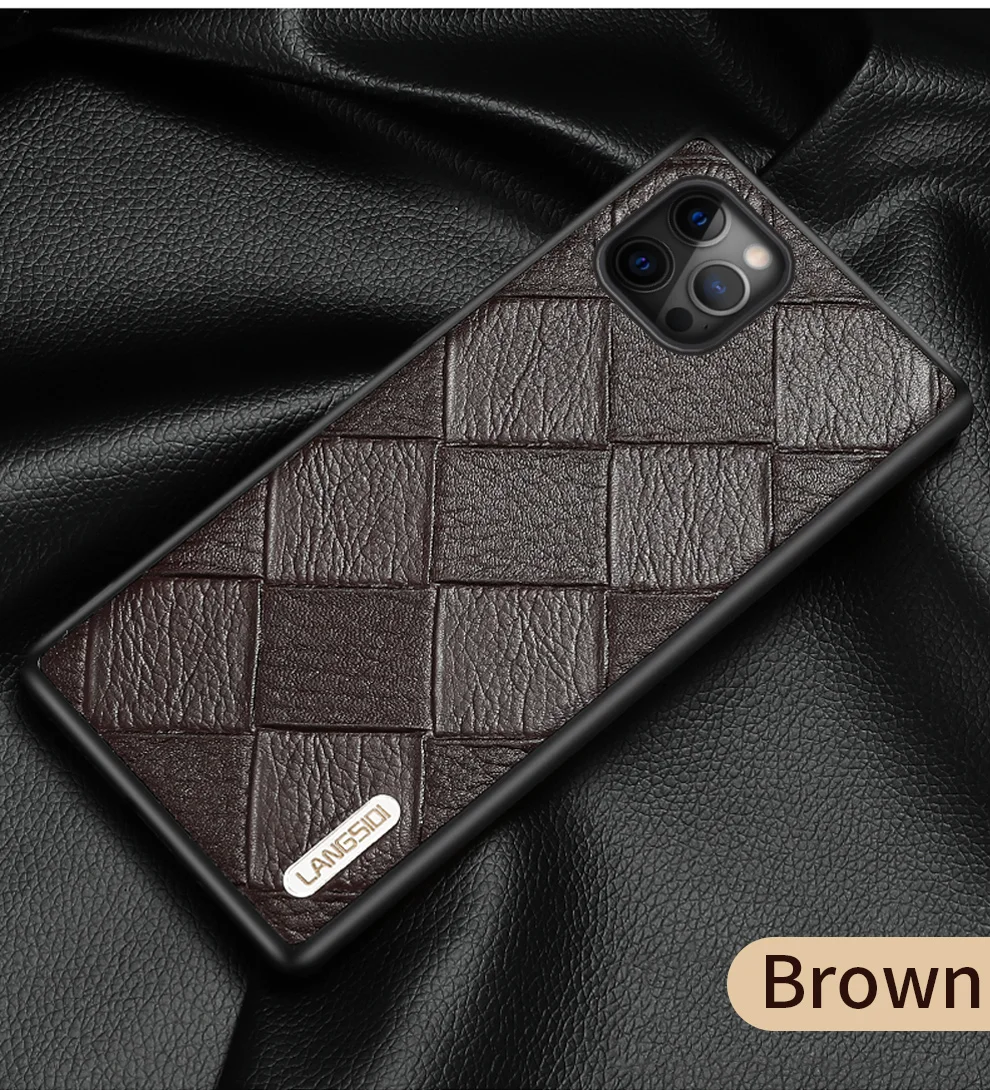 LANGSIDI Leather case For Iphone 12 pro max 11 Square embossing back cover For iphone 12 pro 12 max xr xs max 7 8 plus fundas