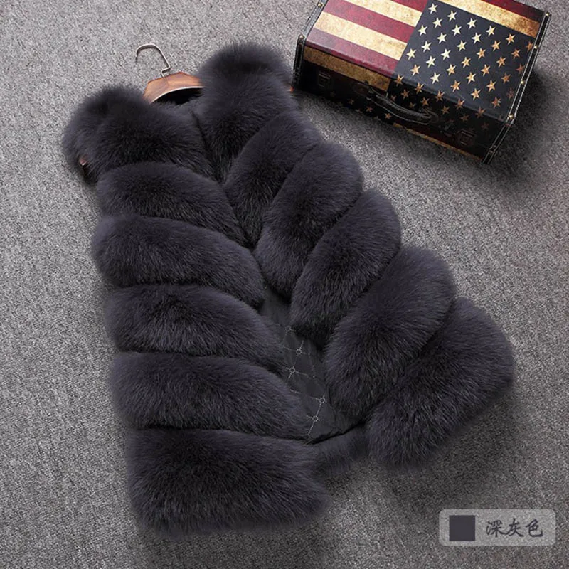 Пальто из искусственного меха 6XL, зимнее пальто, женский меховой жилет, пальто из искусственного меха для отдыха, Женский Длинный жилет из лисьего меха, большие размеры: S-XXXXL, PC244 - Цвет: Темно-серый