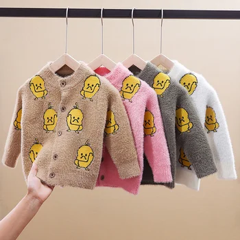 

2019 Autumn Children Clothing Kids Christmas Sweater Girls Boys Cardigan Duckling Leopard Korean Baby Wool Velvet Jacket CA126
