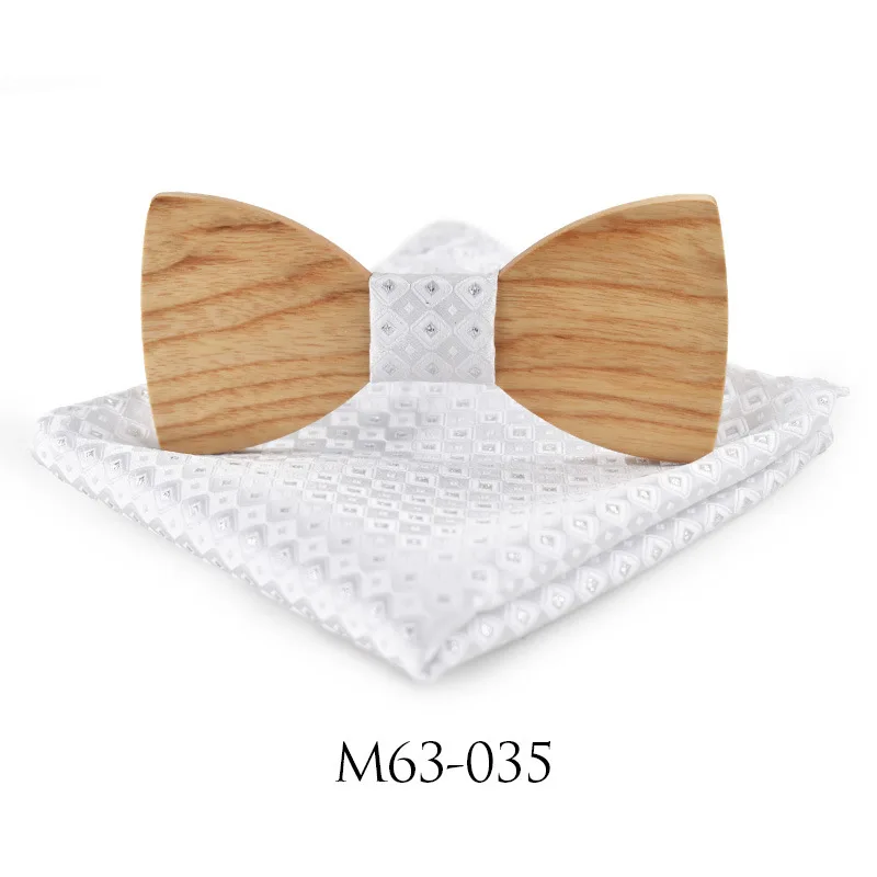 Wood Bowtie Set Мужская Свадебная деловая вечеринка, галстук, рубашка, деревянная бабочка, галстук-платок, деревянная эластичная лента, Свадебный галстук-бабочка, карман, Squre - Цвет: Wood Bowtie Set