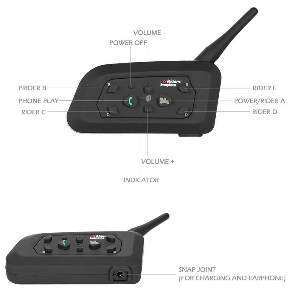 Мотоциклетная bluetooth-гарнитура/Интерком 1200 м гарнитура для шлема с громкой связью черная для шести мотоциклистов
