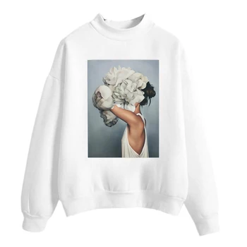 

Pullover Winter Autumn Long Sleeve Sweatshirt Aesthetic Women Hoodies Sexy Flowers Feather Casual Oversize Pink Women Hoodies